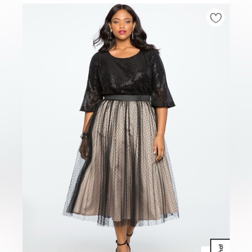 NWT ELOQUII Pleated Point D'esprit Long Skirt